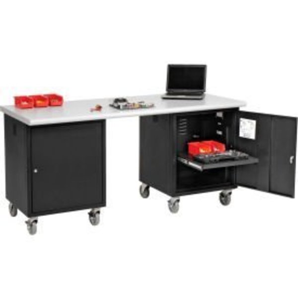 Global Equipment 72 x 30 Mobile Pedestal Computer Workbench - ESD Safety Edge - Black 318653BK